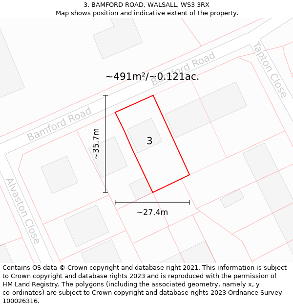3, BAMFORD ROAD, WALSALL, WS3 3RX: Plot and title map