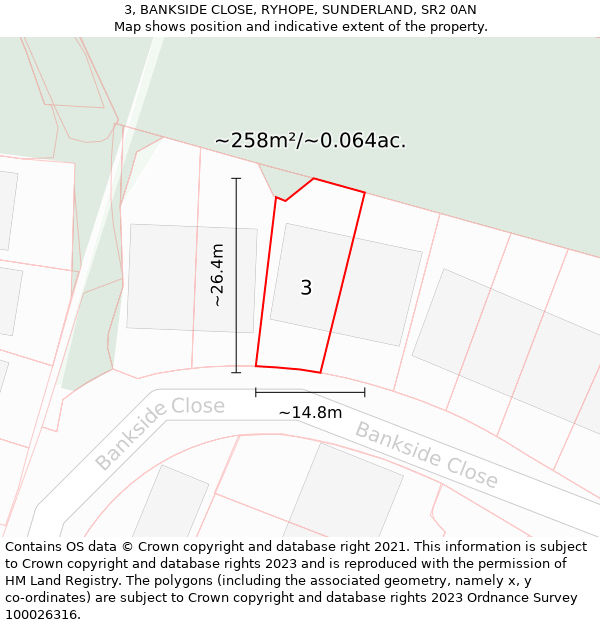 3, BANKSIDE CLOSE, RYHOPE, SUNDERLAND, SR2 0AN: Plot and title map