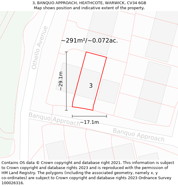 3, BANQUO APPROACH, HEATHCOTE, WARWICK, CV34 6GB: Plot and title map