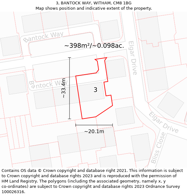 3, BANTOCK WAY, WITHAM, CM8 1BG: Plot and title map