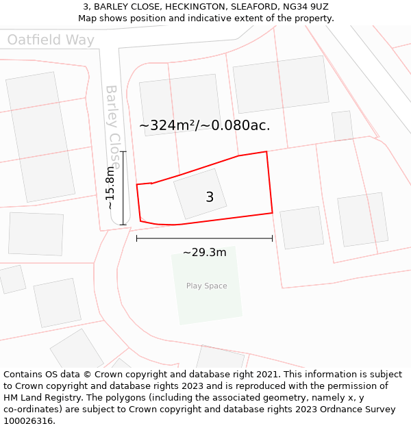 3, BARLEY CLOSE, HECKINGTON, SLEAFORD, NG34 9UZ: Plot and title map