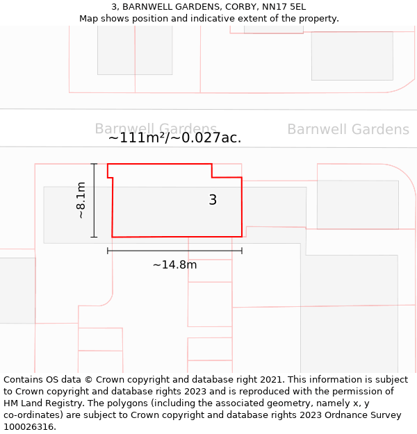 3, BARNWELL GARDENS, CORBY, NN17 5EL: Plot and title map