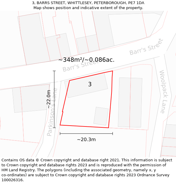 3, BARRS STREET, WHITTLESEY, PETERBOROUGH, PE7 1DA: Plot and title map