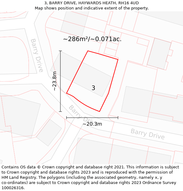 3, BARRY DRIVE, HAYWARDS HEATH, RH16 4UD: Plot and title map