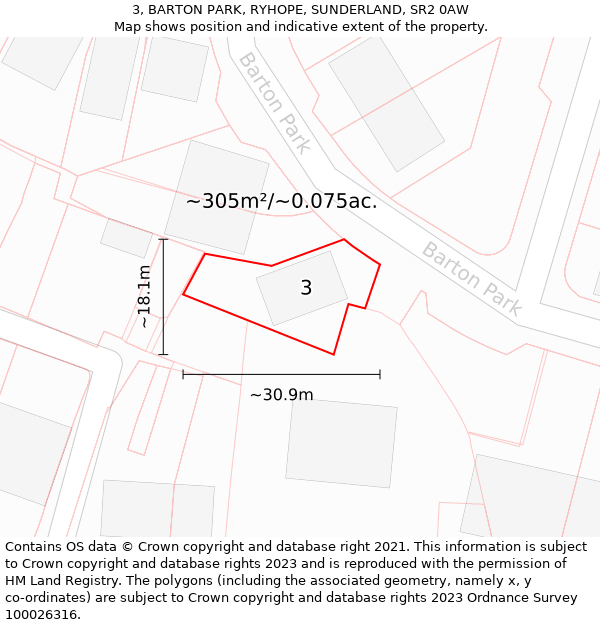 3, BARTON PARK, RYHOPE, SUNDERLAND, SR2 0AW: Plot and title map