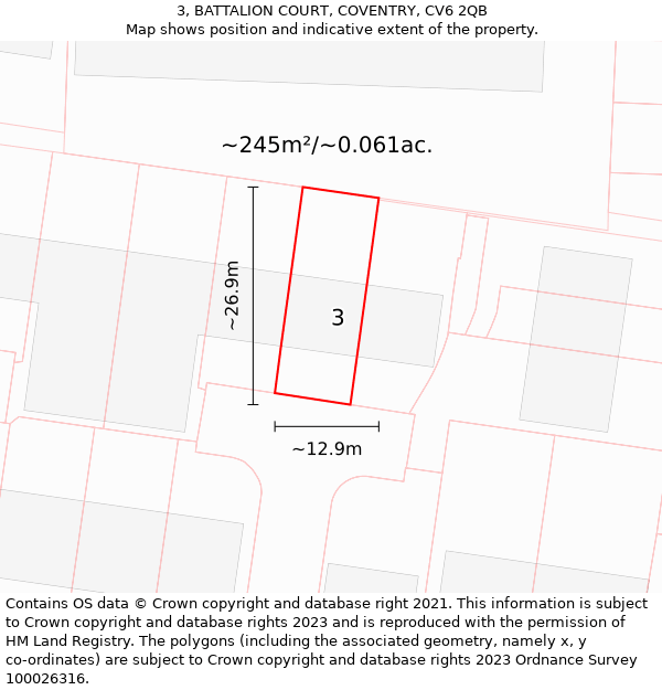 3, BATTALION COURT, COVENTRY, CV6 2QB: Plot and title map