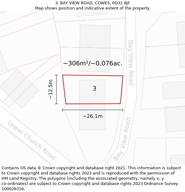 3, BAY VIEW ROAD, COWES, PO31 8JF: Plot and title map