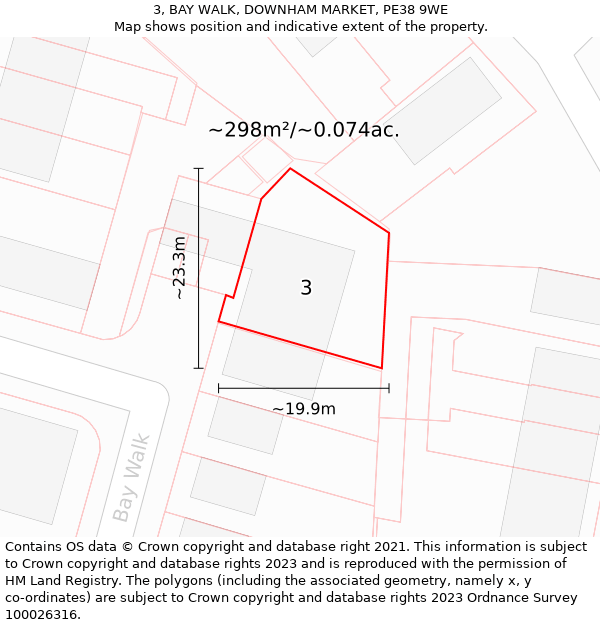 3, BAY WALK, DOWNHAM MARKET, PE38 9WE: Plot and title map