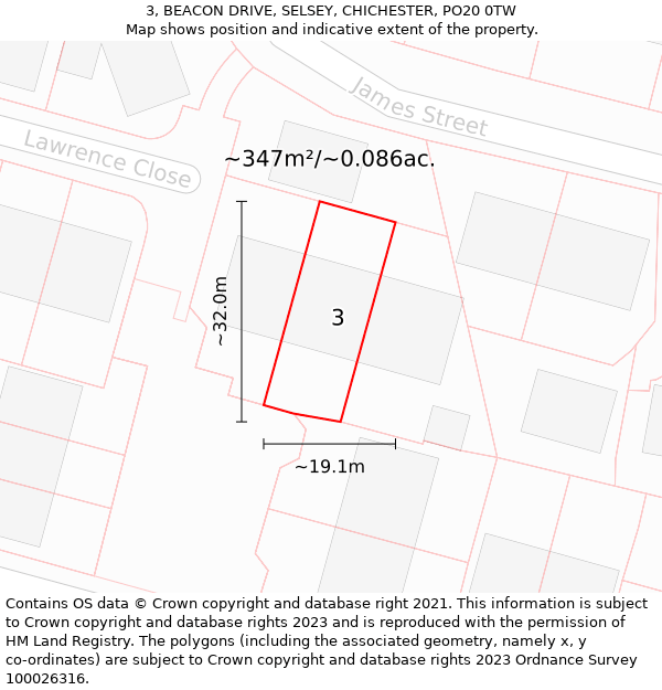 3, BEACON DRIVE, SELSEY, CHICHESTER, PO20 0TW: Plot and title map