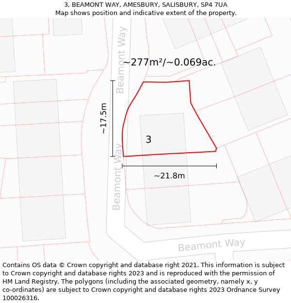 3, BEAMONT WAY, AMESBURY, SALISBURY, SP4 7UA: Plot and title map