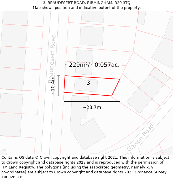 3, BEAUDESERT ROAD, BIRMINGHAM, B20 3TQ: Plot and title map