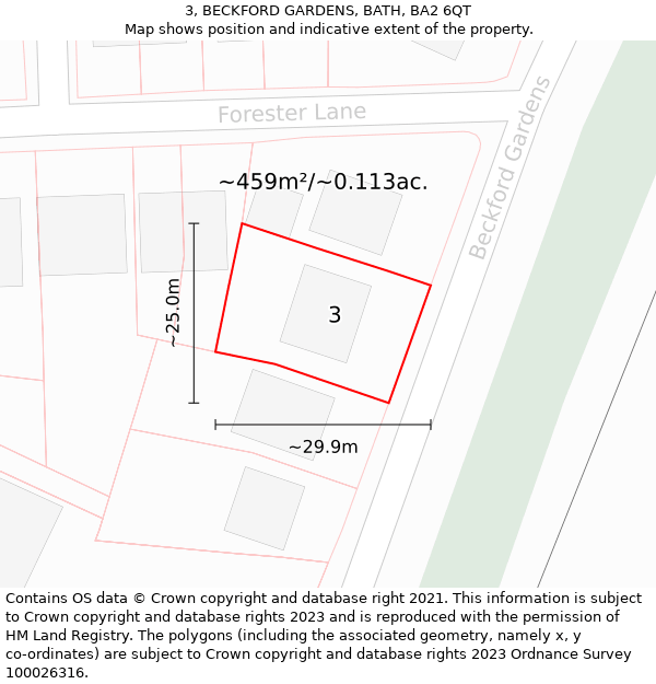 3, BECKFORD GARDENS, BATH, BA2 6QT: Plot and title map