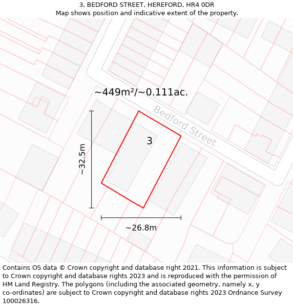 3, BEDFORD STREET, HEREFORD, HR4 0DR: Plot and title map