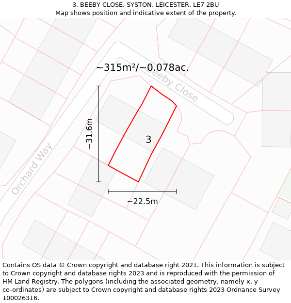 3, BEEBY CLOSE, SYSTON, LEICESTER, LE7 2BU: Plot and title map