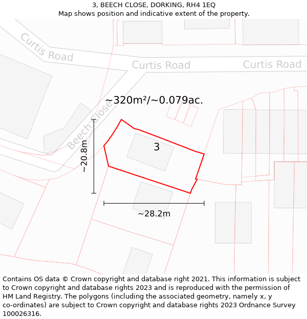 3, BEECH CLOSE, DORKING, RH4 1EQ: Plot and title map