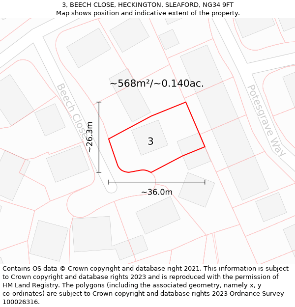 3, BEECH CLOSE, HECKINGTON, SLEAFORD, NG34 9FT: Plot and title map