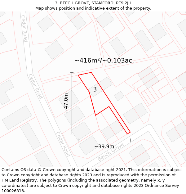 3, BEECH GROVE, STAMFORD, PE9 2JH: Plot and title map