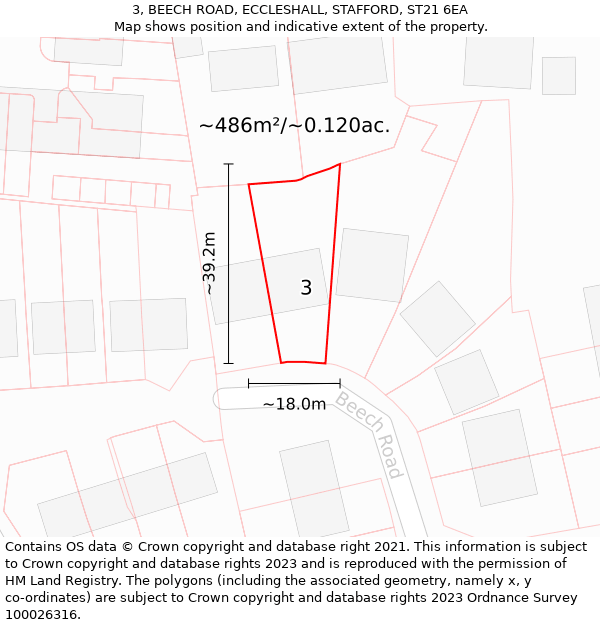 3, BEECH ROAD, ECCLESHALL, STAFFORD, ST21 6EA: Plot and title map