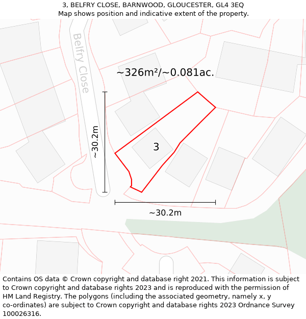 3, BELFRY CLOSE, BARNWOOD, GLOUCESTER, GL4 3EQ: Plot and title map