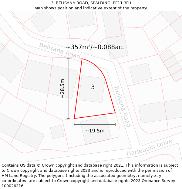 3, BELISANA ROAD, SPALDING, PE11 3FU: Plot and title map