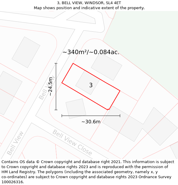 3, BELL VIEW, WINDSOR, SL4 4ET: Plot and title map