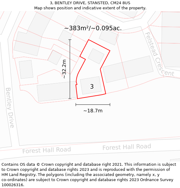 3, BENTLEY DRIVE, STANSTED, CM24 8US: Plot and title map