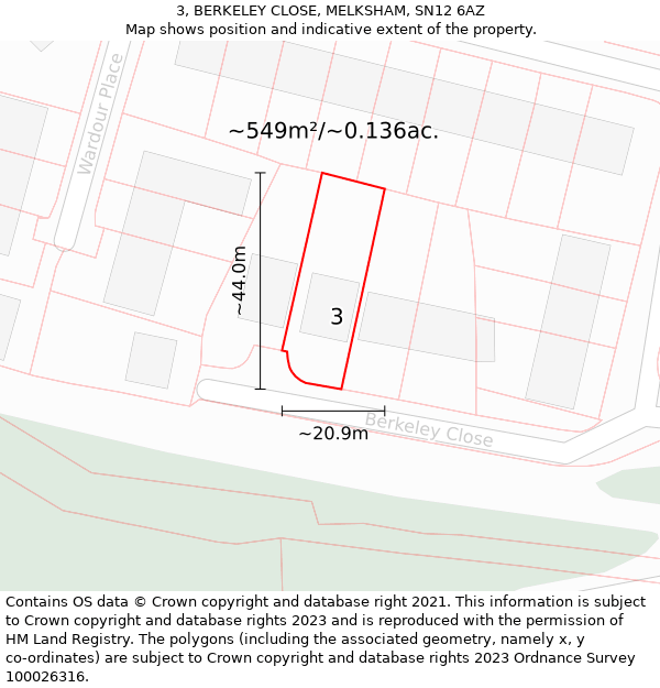 3, BERKELEY CLOSE, MELKSHAM, SN12 6AZ: Plot and title map