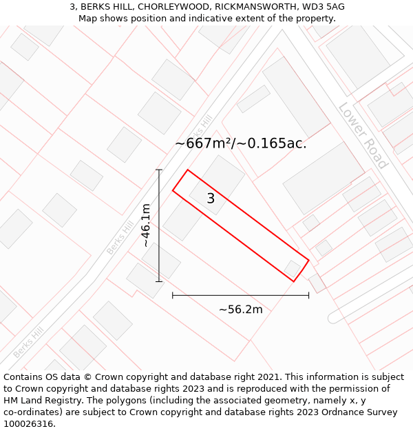 3, BERKS HILL, CHORLEYWOOD, RICKMANSWORTH, WD3 5AG: Plot and title map