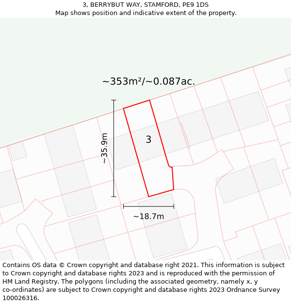 3, BERRYBUT WAY, STAMFORD, PE9 1DS: Plot and title map