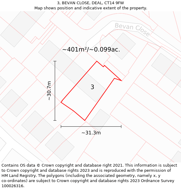 3, BEVAN CLOSE, DEAL, CT14 9FW: Plot and title map