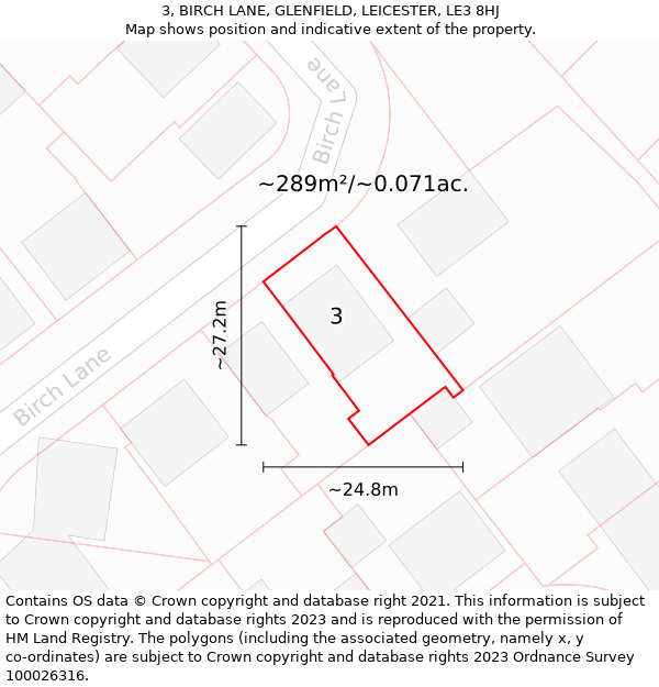 3, BIRCH LANE, GLENFIELD, LEICESTER, LE3 8HJ: Plot and title map