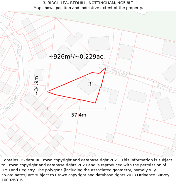 3, BIRCH LEA, REDHILL, NOTTINGHAM, NG5 8LT: Plot and title map