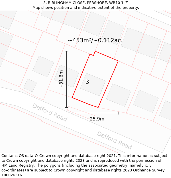 3, BIRLINGHAM CLOSE, PERSHORE, WR10 1LZ: Plot and title map