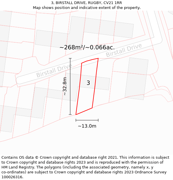 3, BIRSTALL DRIVE, RUGBY, CV21 1RR: Plot and title map