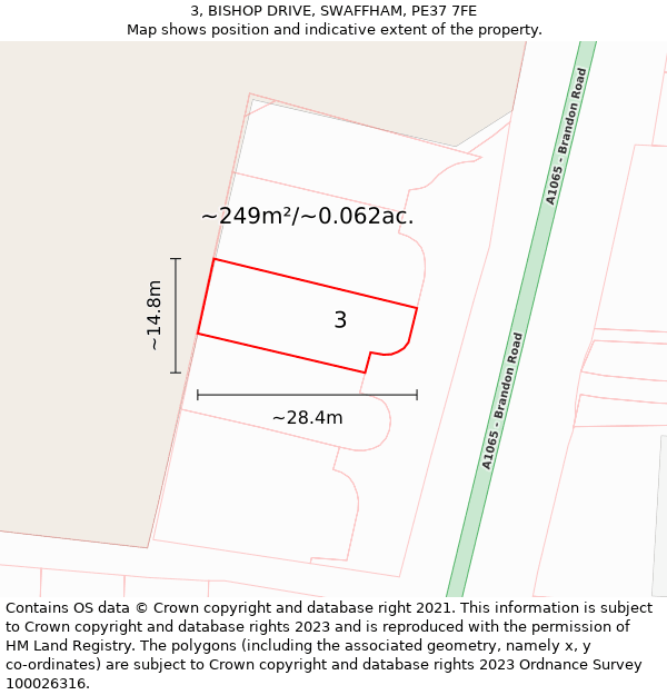3, BISHOP DRIVE, SWAFFHAM, PE37 7FE: Plot and title map