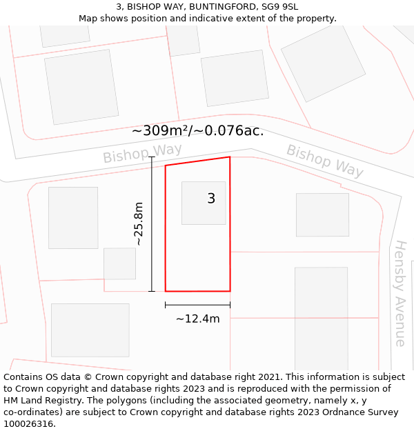 3, BISHOP WAY, BUNTINGFORD, SG9 9SL: Plot and title map