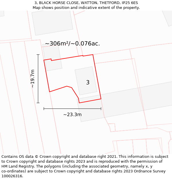 3, BLACK HORSE CLOSE, WATTON, THETFORD, IP25 6ES: Plot and title map