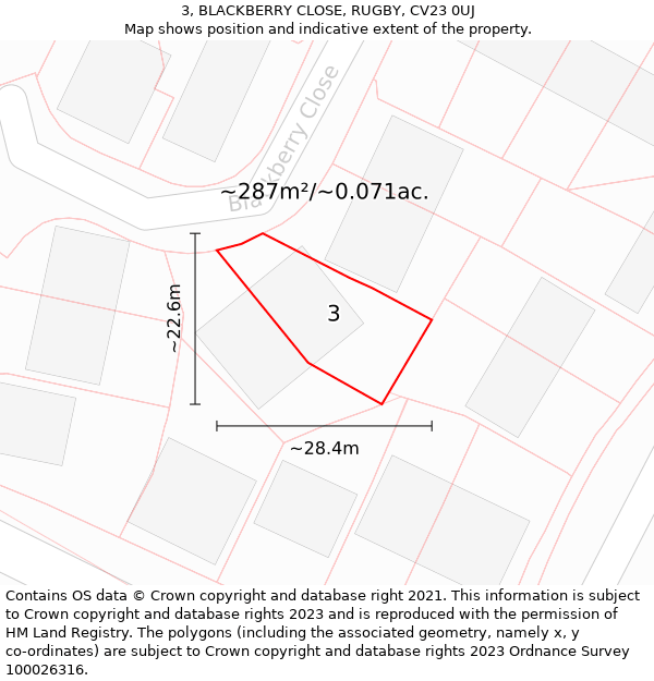 3, BLACKBERRY CLOSE, RUGBY, CV23 0UJ: Plot and title map