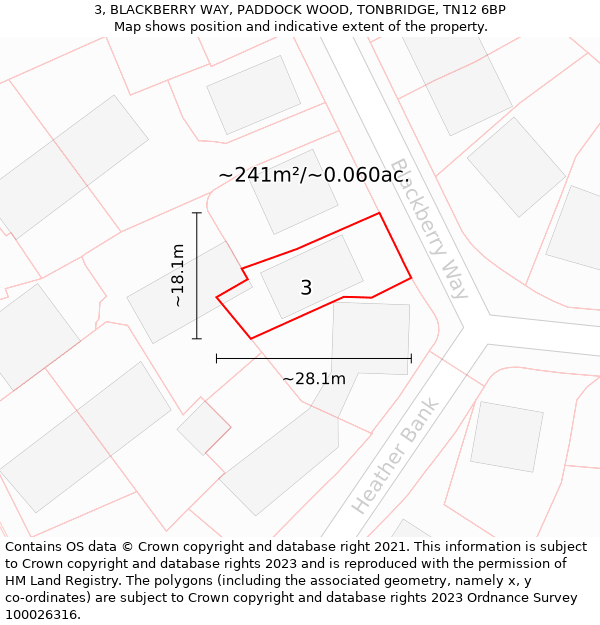 3, BLACKBERRY WAY, PADDOCK WOOD, TONBRIDGE, TN12 6BP: Plot and title map