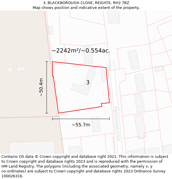 3, BLACKBOROUGH CLOSE, REIGATE, RH2 7BZ: Plot and title map