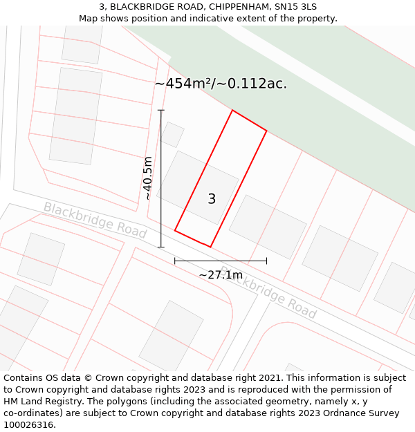 3, BLACKBRIDGE ROAD, CHIPPENHAM, SN15 3LS: Plot and title map