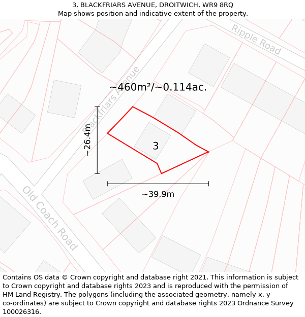 3, BLACKFRIARS AVENUE, DROITWICH, WR9 8RQ: Plot and title map