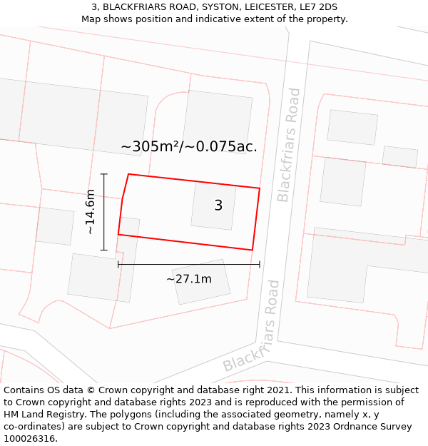 3, BLACKFRIARS ROAD, SYSTON, LEICESTER, LE7 2DS: Plot and title map