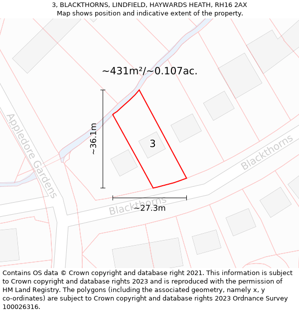 3, BLACKTHORNS, LINDFIELD, HAYWARDS HEATH, RH16 2AX: Plot and title map