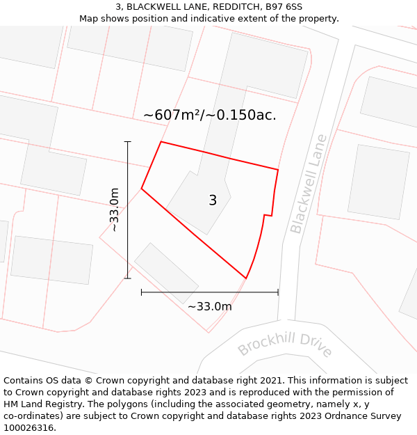 3, BLACKWELL LANE, REDDITCH, B97 6SS: Plot and title map