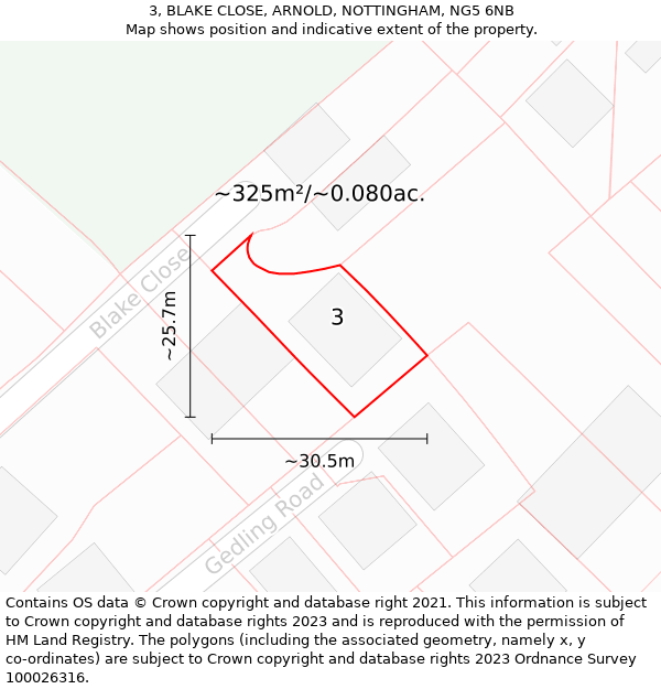 3, BLAKE CLOSE, ARNOLD, NOTTINGHAM, NG5 6NB: Plot and title map