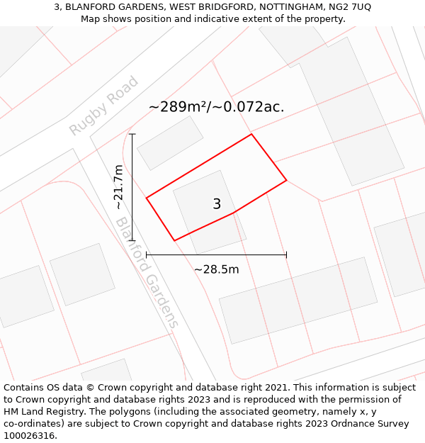 3, BLANFORD GARDENS, WEST BRIDGFORD, NOTTINGHAM, NG2 7UQ: Plot and title map