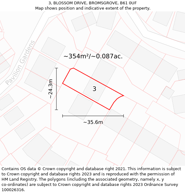 3, BLOSSOM DRIVE, BROMSGROVE, B61 0UF: Plot and title map