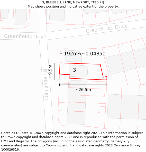 3, BLUEBELL LANE, NEWPORT, TF10 7FJ: Plot and title map