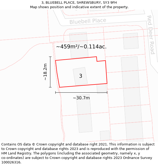 3, BLUEBELL PLACE, SHREWSBURY, SY3 9FH: Plot and title map